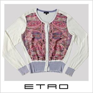 Etro Milano Paisley Silk Cotton Cardigan White Multicolor Size 48‎